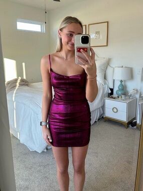 Sincerly Jules Shimmering Plum Slip Mini Dress